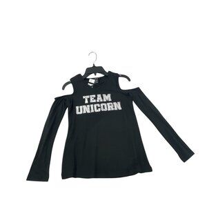 Love Alexa NWT Girl's Cold Shoulder "Team Unicorn" Long Sleeve Top Size S Black